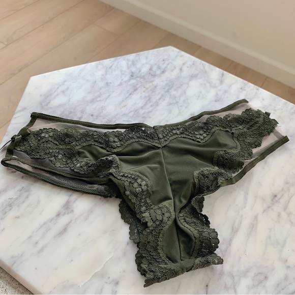 Army Green Mesh & Lace Cheeky Panty - Picture 3 of 8